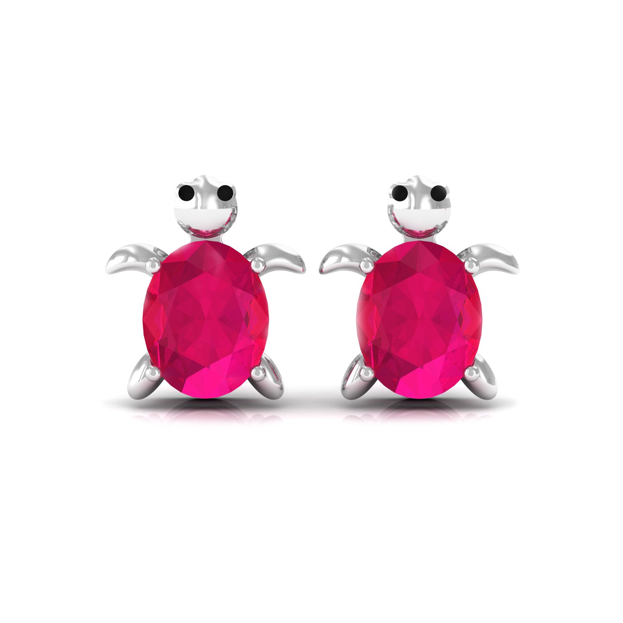 3/4 CT Turtle Stud Earrings with Oval Cut Ruby Ruby - ( AAA ) - Quality - Rosec Jewels