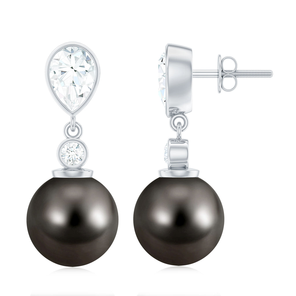 16.75 CT Tahitian Pearl and Moissanite Drop Earrings Tahitian pearl - ( AAA ) - Quality - Rosec Jewels