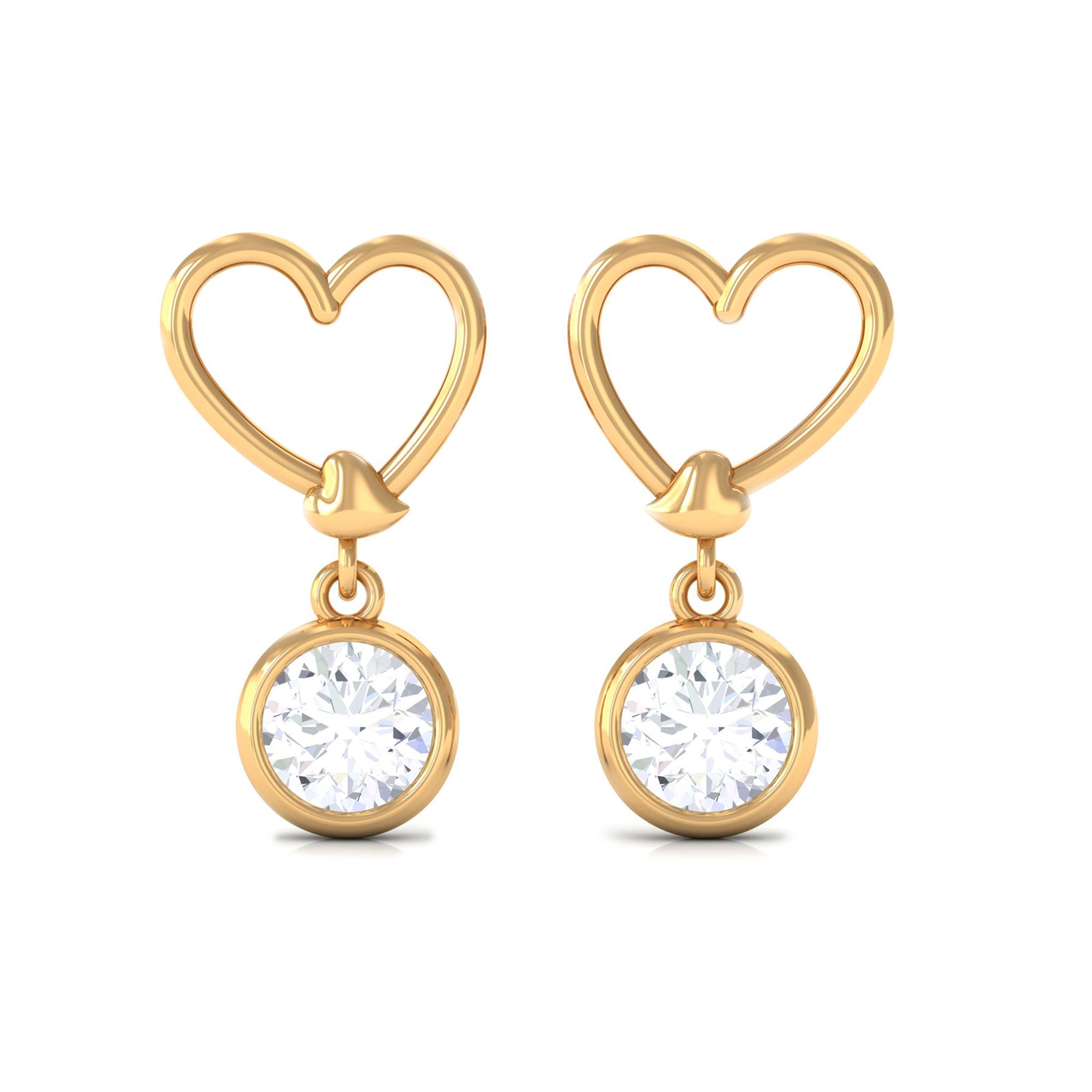 1/2 CT Zircon Gold Heart Drop Earrings in Bezel Setting Zircon - ( AAAA ) - Quality - Rosec Jewels