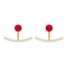 Real Ruby Front Back Earrings with Diamond Ruby - ( AAA ) - Quality - Rosec Jewels