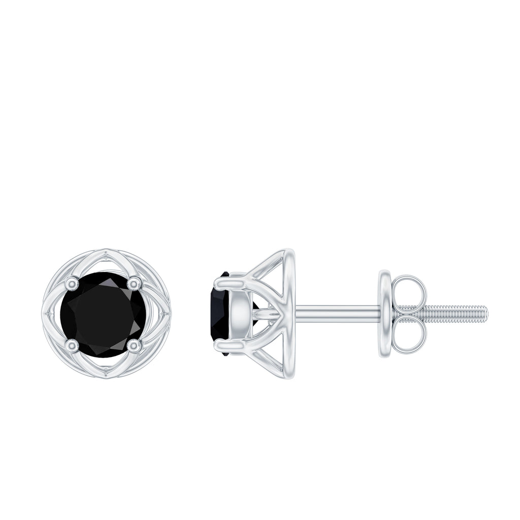 Solitaire Created Black Diamond Flower Stud Earrings Lab Created Black Diamond - ( AAAA ) - Quality - Rosec Jewels