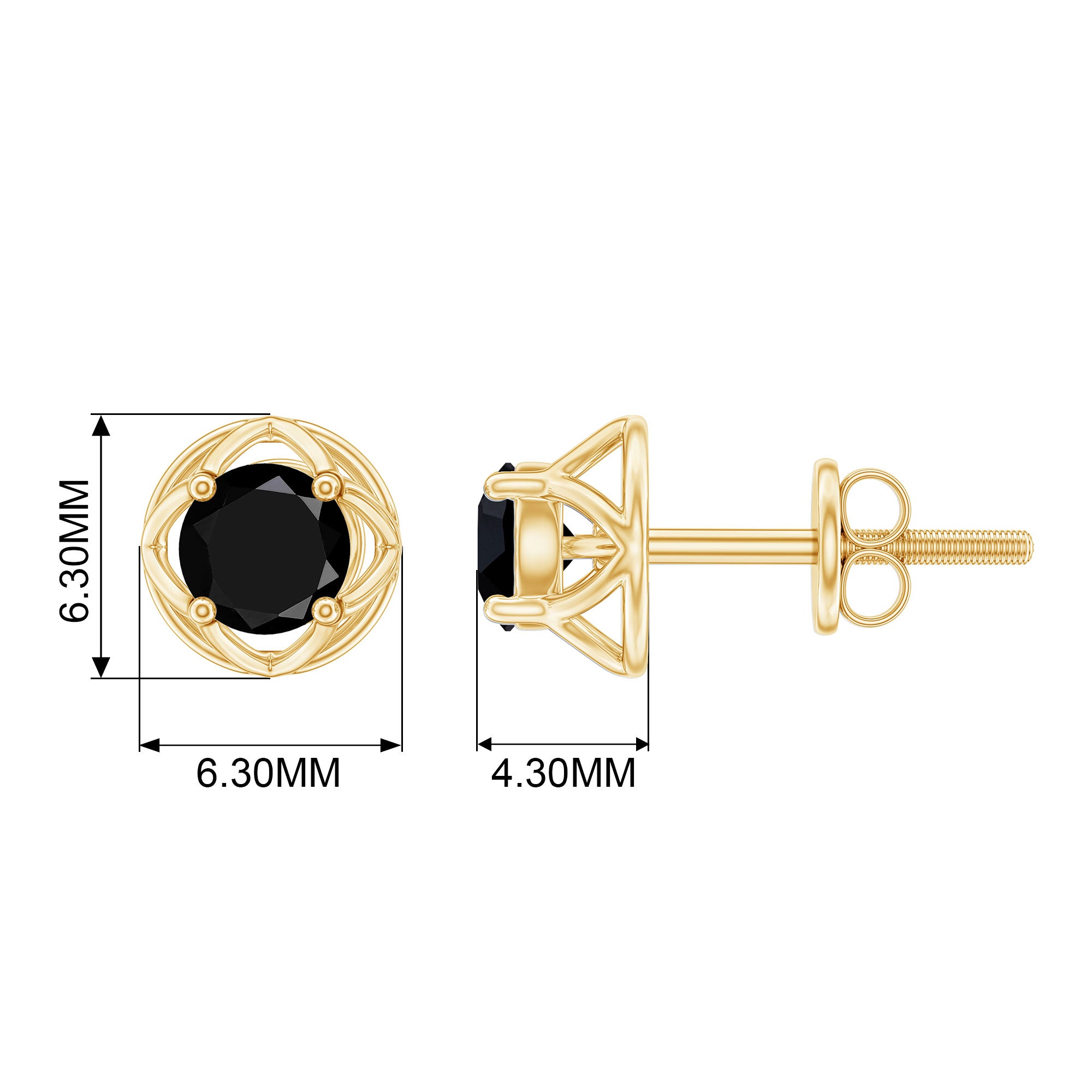 Solitaire Created Black Diamond Flower Stud Earrings Lab Created Black Diamond - ( AAAA ) - Quality - Rosec Jewels