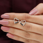 Open Heart Stud Earrings with Three Lab-Created Black Diamond Lab Created Black Diamond - ( AAAA ) - Quality - Rosec Jewels