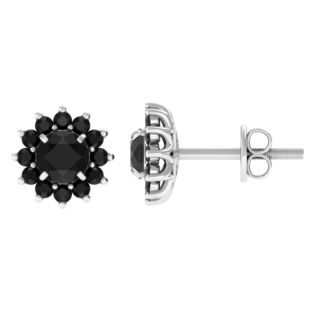2.25 CT Floral Stud Earrings with Created Black Diamond Lab Created Black Diamond - ( AAAA ) - Quality - Rosec Jewels