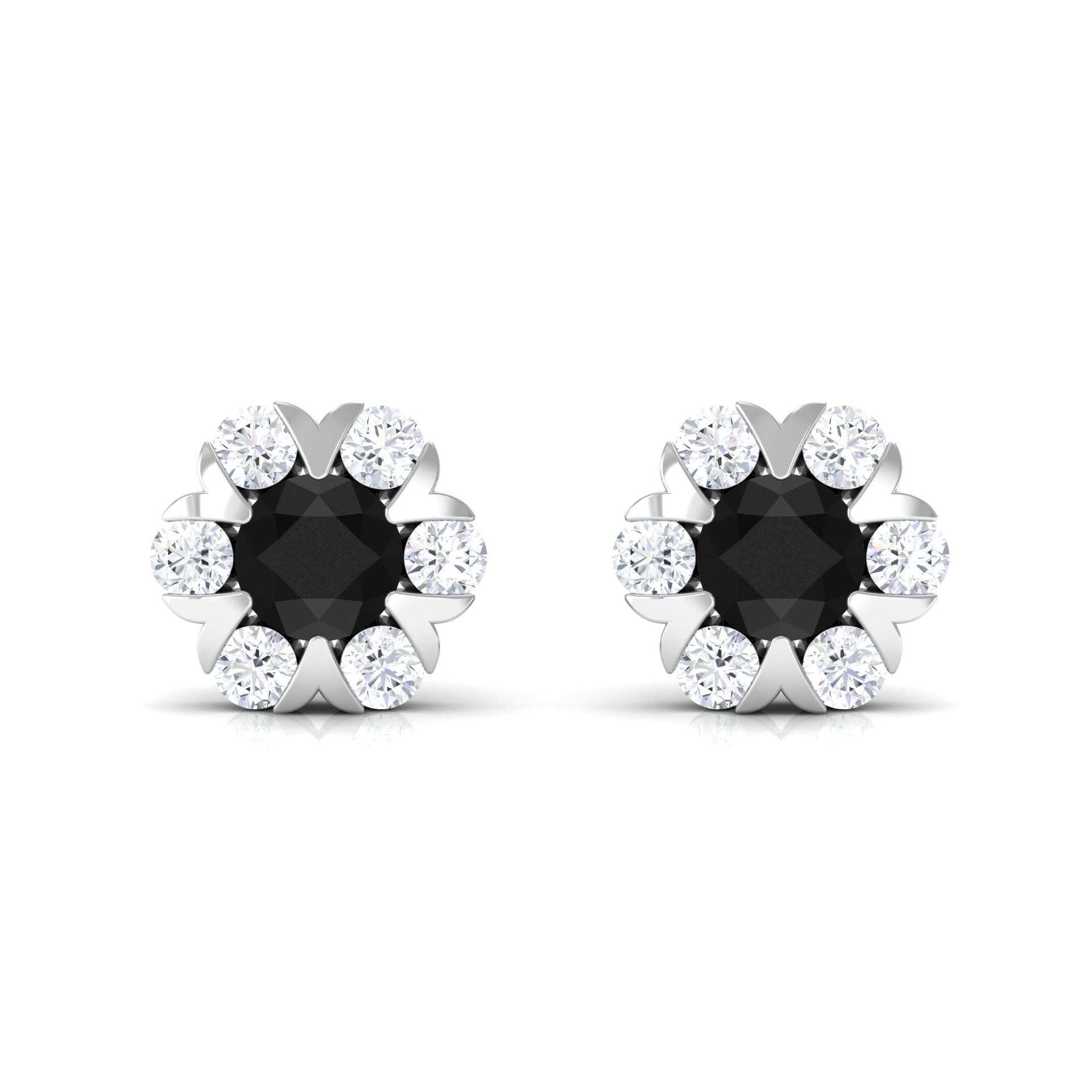 Lab-Created Black Diamond and Diamond Flower Stud Earrings Lab Created Black Diamond - ( AAAA ) - Quality - Rosec Jewels