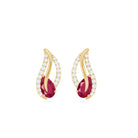 Ruby and Diamond Leaf Stud Earrings Ruby - ( AAA ) - Quality - Rosec Jewels