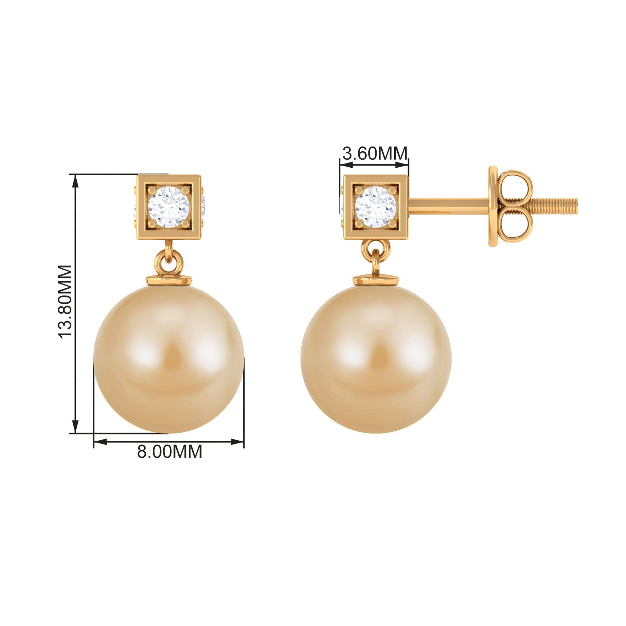 Natural South Sea Pearl Drop Earrings with Diamond South Sea Pearl - ( AAA ) - Quality - Rosec Jewels