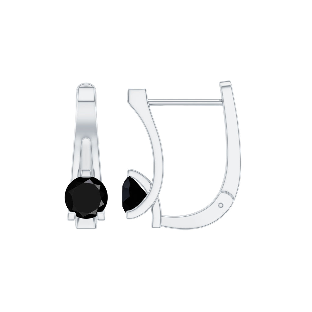 Simple Black Onyx Solitaire J Hoop Earrings Black Onyx - ( AAA ) - Quality - Rosec Jewels