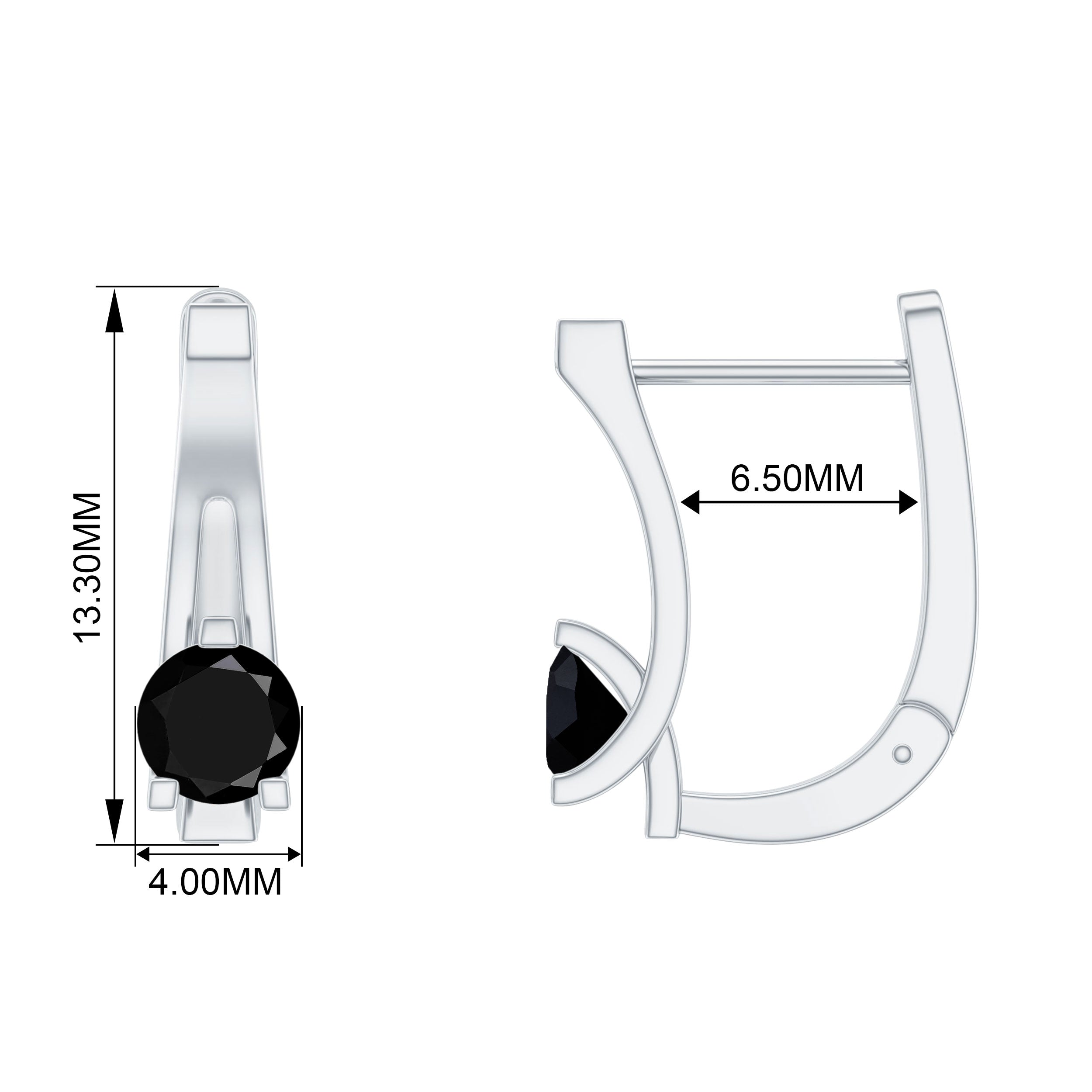 Simple Black Onyx Solitaire J Hoop Earrings Black Onyx - ( AAA ) - Quality - Rosec Jewels