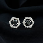 Created Black Diamond and Diamond Geometric Stud Earrings Lab Created Black Diamond - ( AAAA ) - Quality - Rosec Jewels