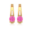 Round Cut Pink Sapphire Solitaire J Hoop Earrings in Gold Pink Sapphire - ( AAA ) - Quality - Rosec Jewels