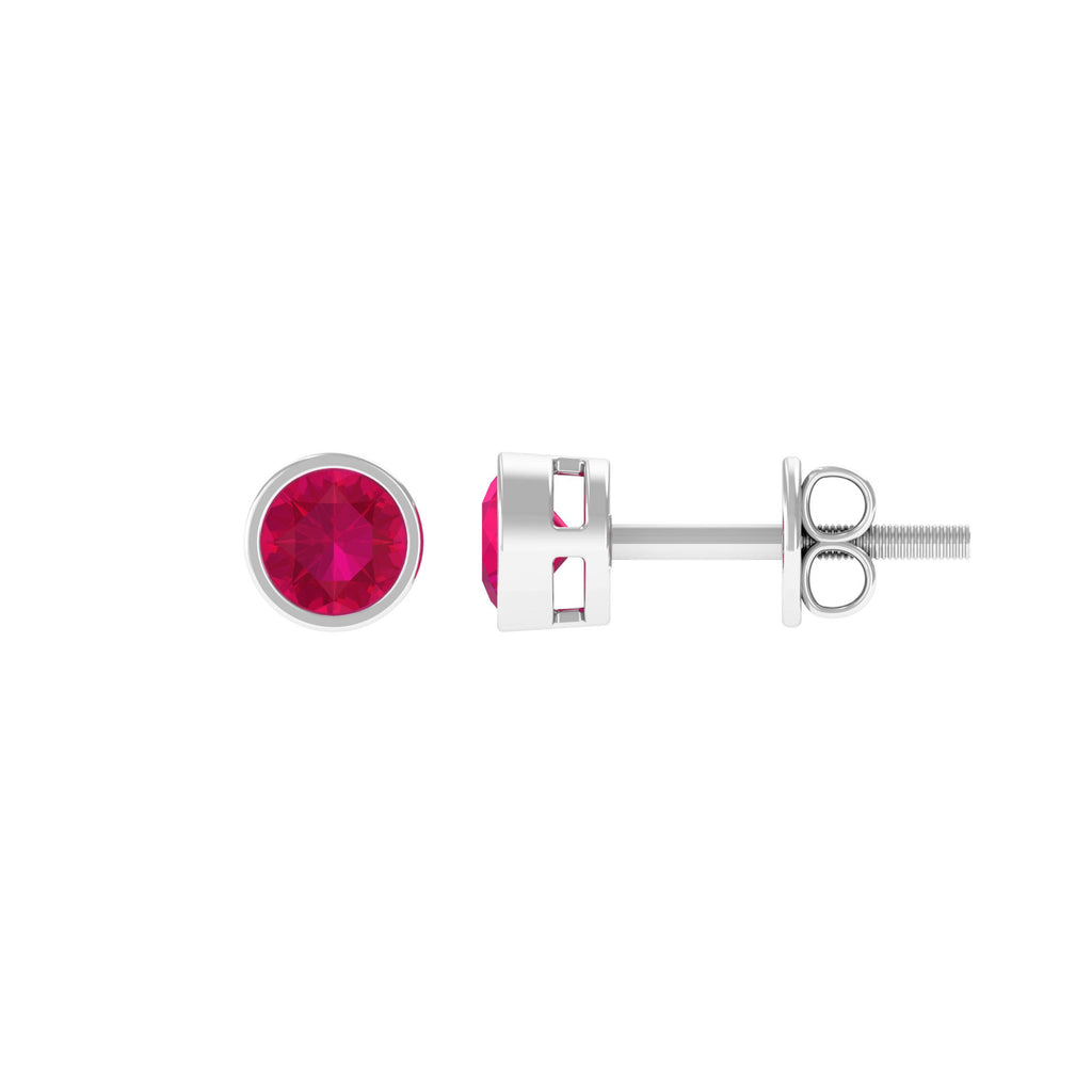 Bezel Set Genuine Ruby Solitaire Stud Earrings Ruby - ( AAA ) - Quality - Rosec Jewels