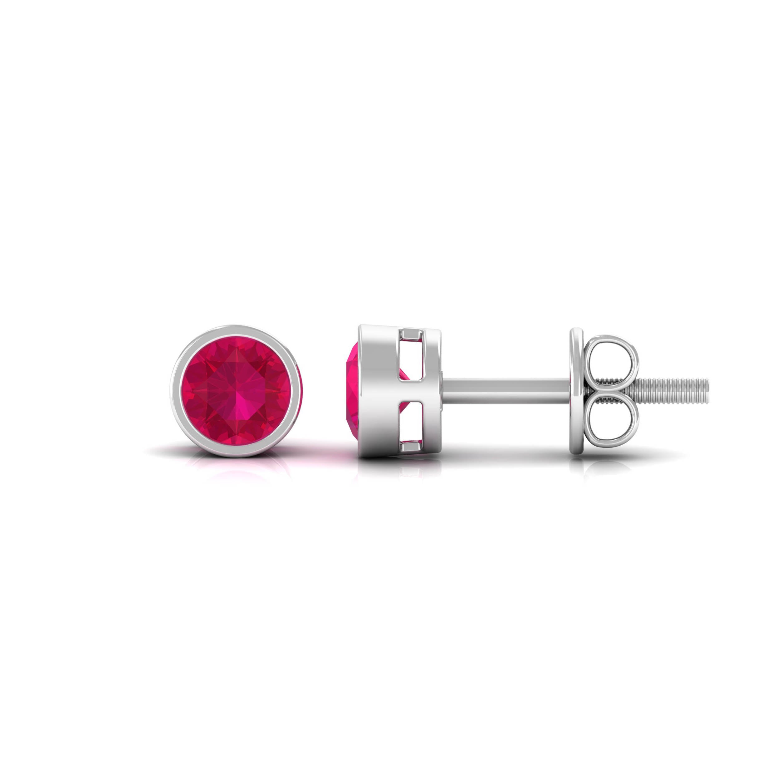 Bezel Set Genuine Ruby Solitaire Stud Earrings Ruby - ( AAA ) - Quality - Rosec Jewels