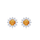 1 CT Orange Sapphire Classic Stud Earrings with Diamond Halo Orange Sapphire - ( AAA ) - Quality - Rosec Jewels