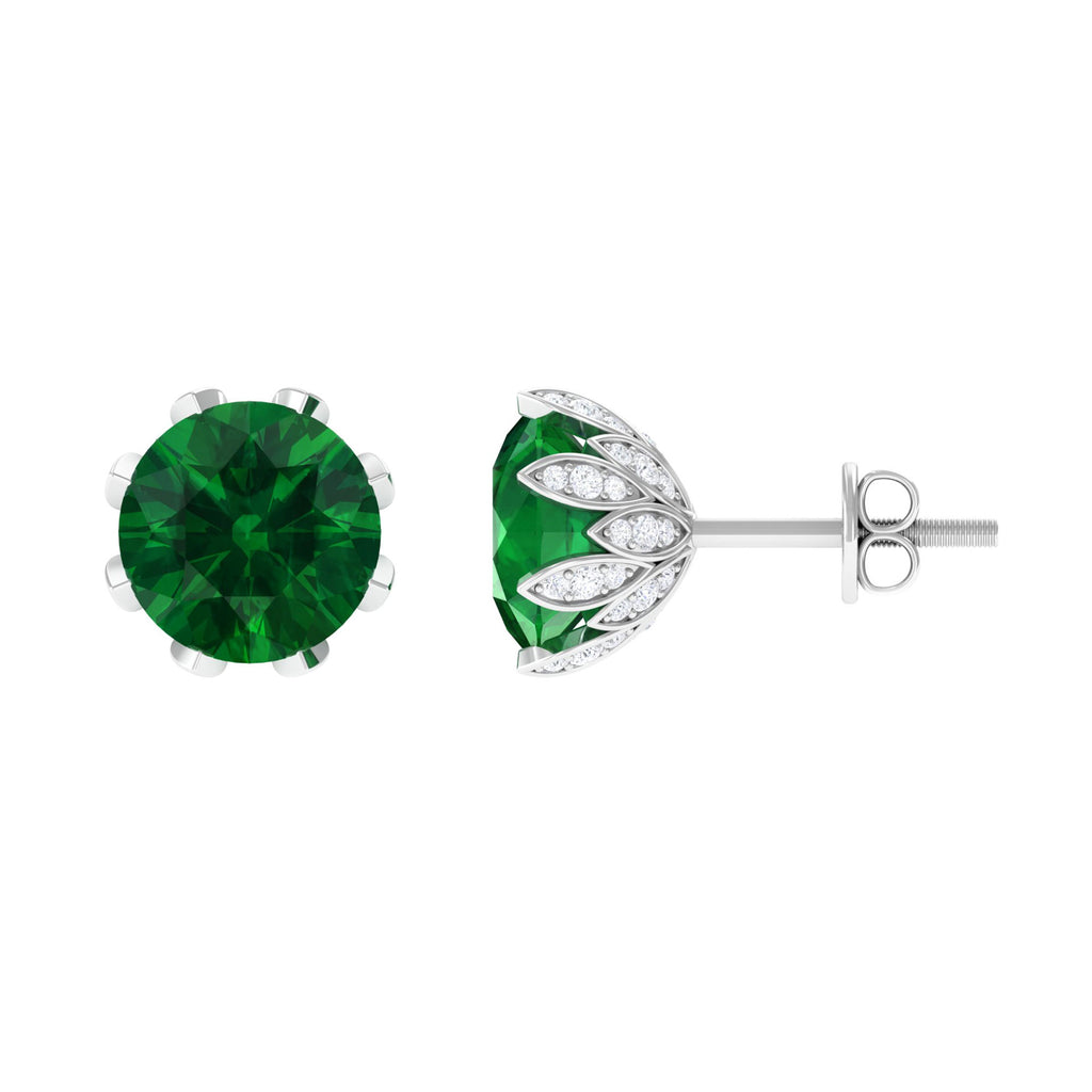 Certified Lab Created Emerald Solitaire Floral Stud Earrings Lab Created Emerald - ( AAAA ) - Quality - Rosec Jewels