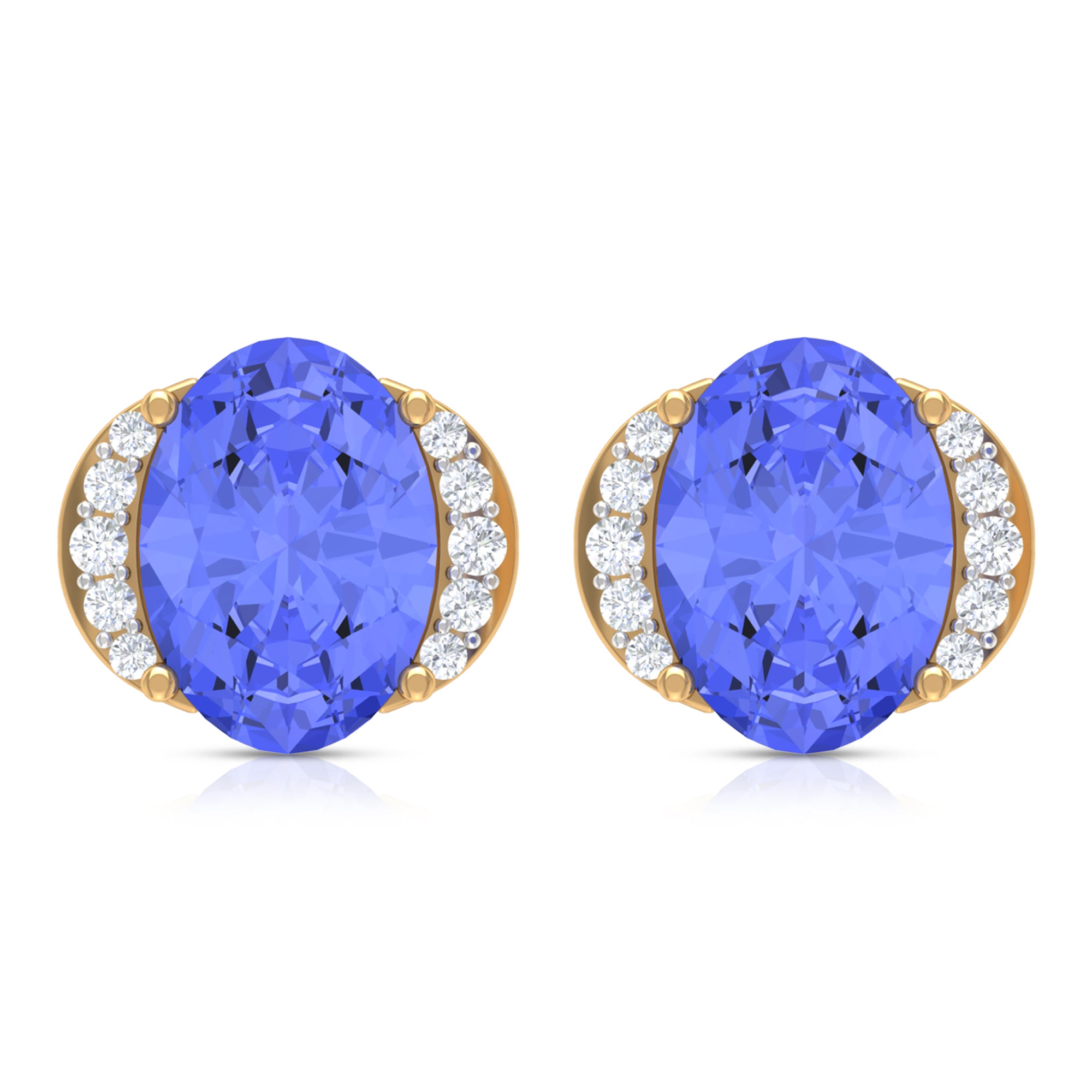 2 CT Oval Tanzanite Stud Earrings with Diamond Accent Tanzanite - ( AAA ) - Quality - Rosec Jewels