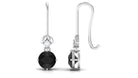 Black Onyx Fish Hook Earrings with Diamond Black Onyx - ( AAA ) - Quality - Rosec Jewels
