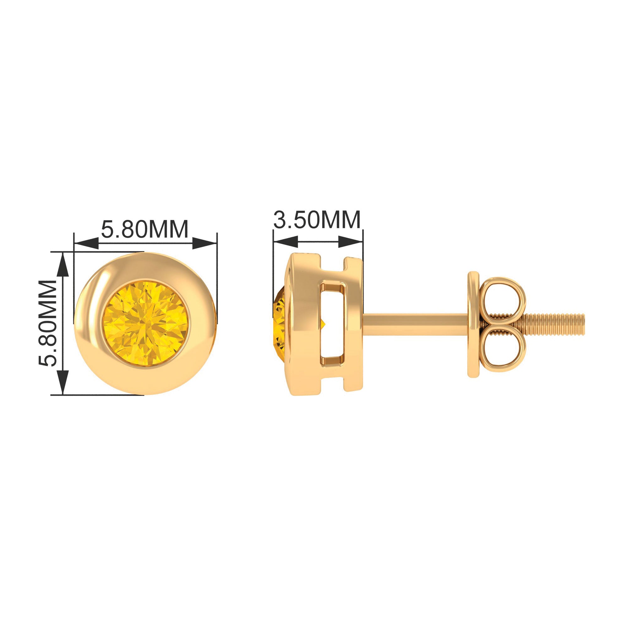 0.50 CT Yellow Sapphire Solitaire Stud Earrings in Bezel Setting Yellow Sapphire - ( AAA ) - Quality - Rosec Jewels