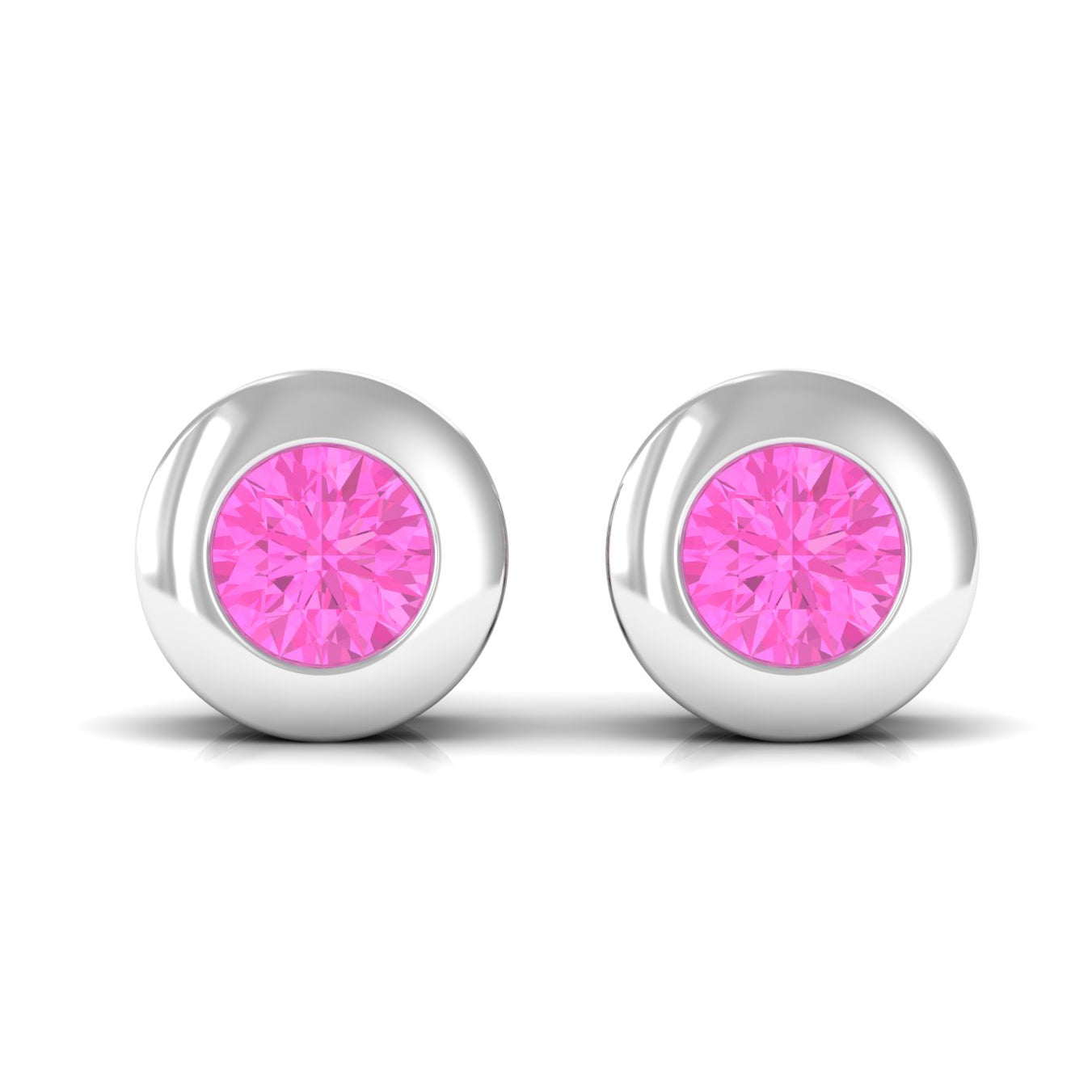 Simple Round Pink Sapphire Solitaire Stud Earrings in Bezel Setting Pink Sapphire - ( AAA ) - Quality - Rosec Jewels