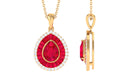 Lab Created Ruby Teardrop Pendant Necklace With Diamond Halo Lab Created Ruby - ( AAAA ) - Quality - Rosec Jewels