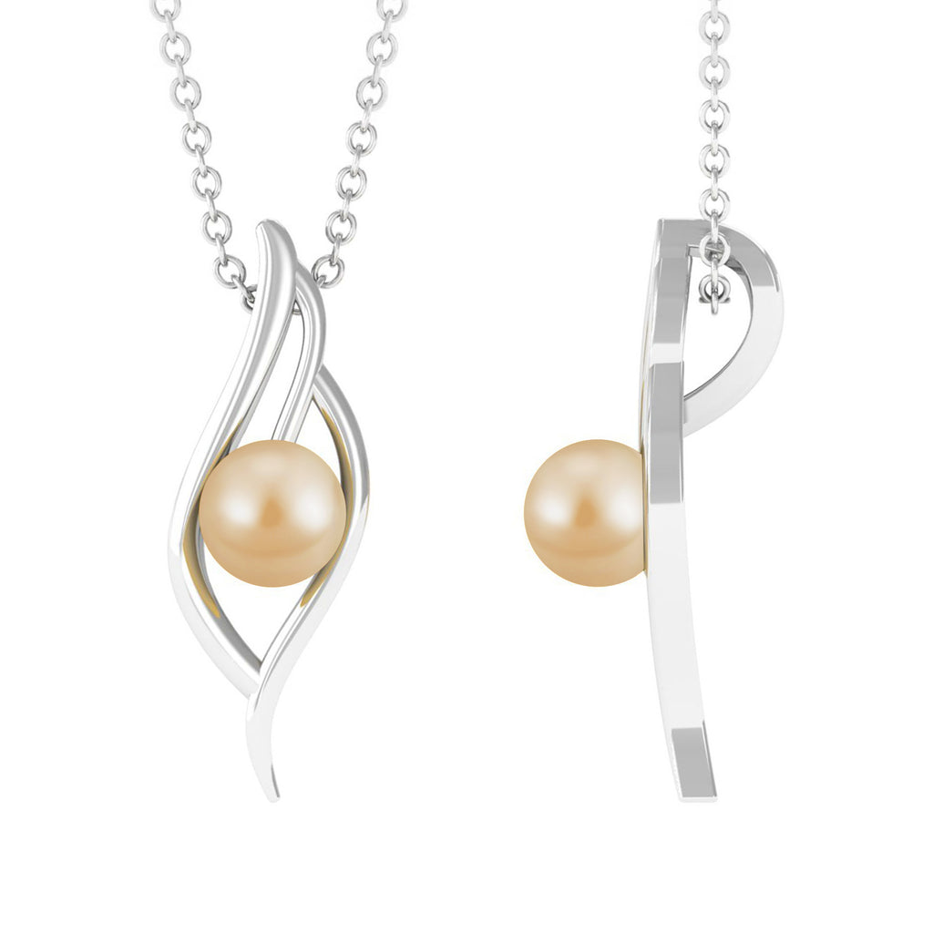 Solitaire South Sea Pearl Leaf Pendant with Hidden Bail South Sea Pearl - ( AAA ) - Quality - Rosec Jewels
