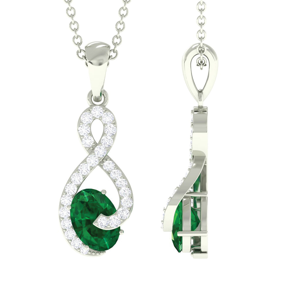 1 CT Oval Cut Emerald Infinity Pendant with Diamond Emerald - ( AAA ) - Quality - Rosec Jewels