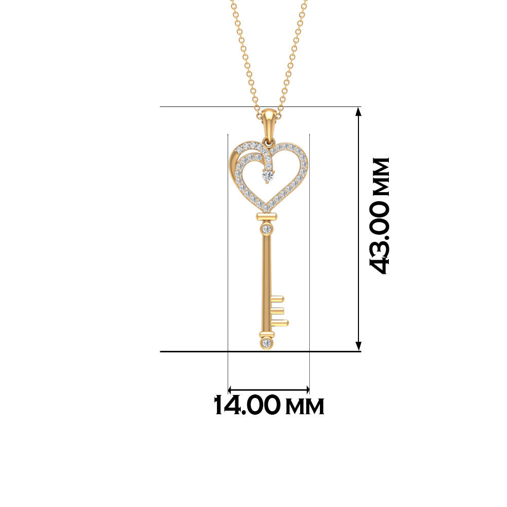 Cubic Zirconia Heart Key Pendant Zircon - ( AAAA ) - Quality - Rosec Jewels