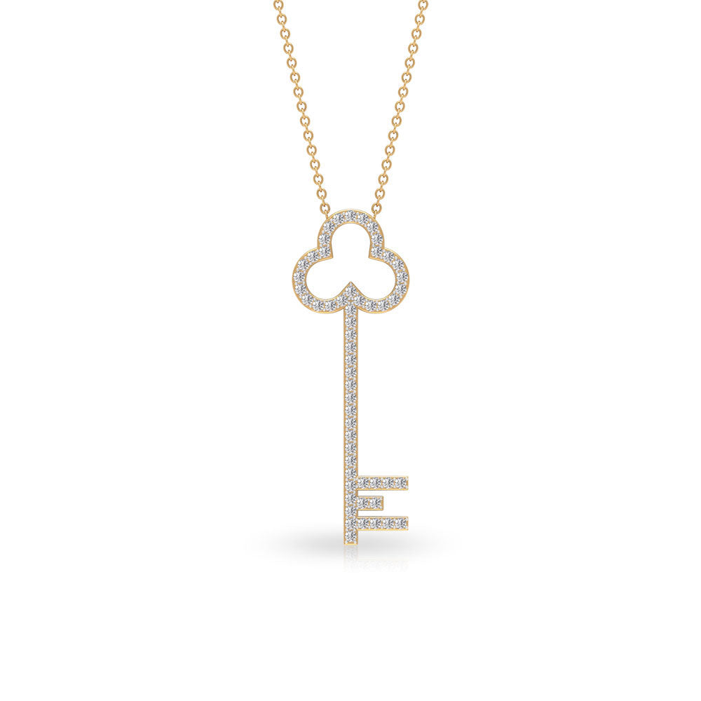 CZ Key Pendant Necklace Zircon - ( AAAA ) - Quality - Rosec Jewels