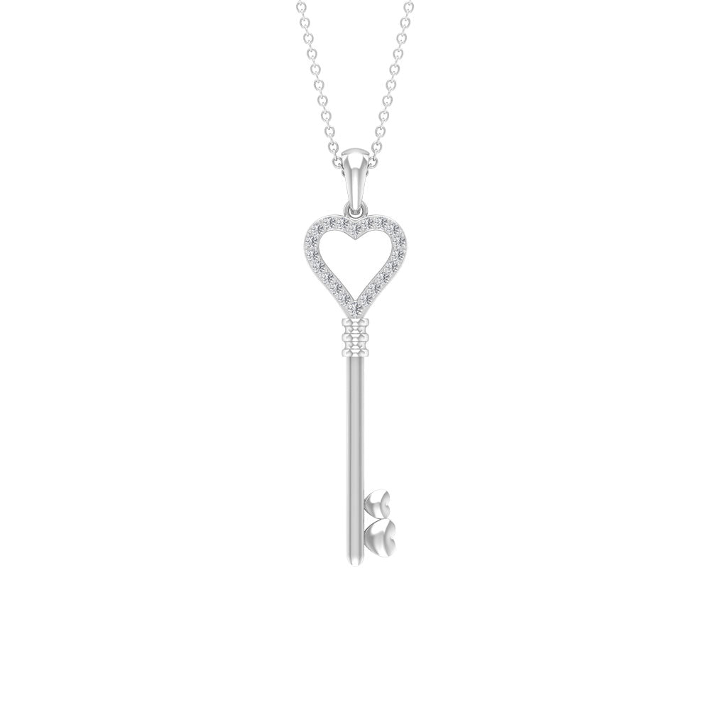 Open Heart Pendant Necklace with Cubic Zirconia Zircon - ( AAAA ) - Quality - Rosec Jewels