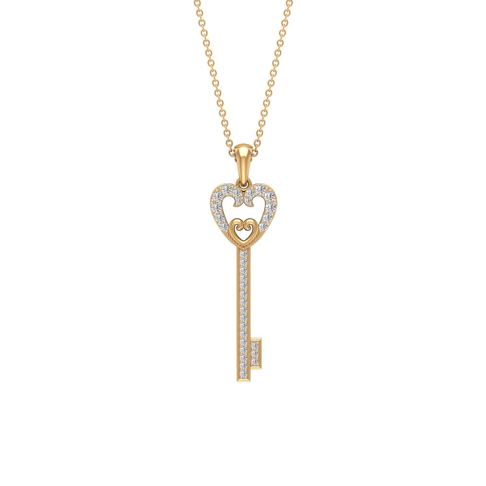 Heart key Pendant with Cubic Zirconia Zircon - ( AAAA ) - Quality - Rosec Jewels