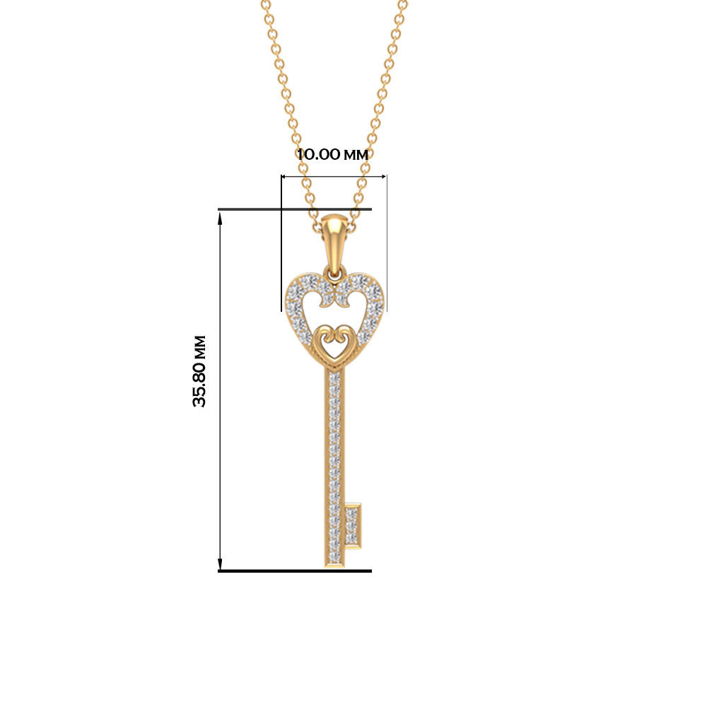 Cubic Zirconia Heart Key Pendant Necklace Zircon - ( AAAA ) - Quality - Rosec Jewels