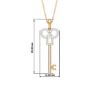 Key Pendant Necklace with Cubic Zirconia Zircon - ( AAAA ) - Quality - Rosec Jewels