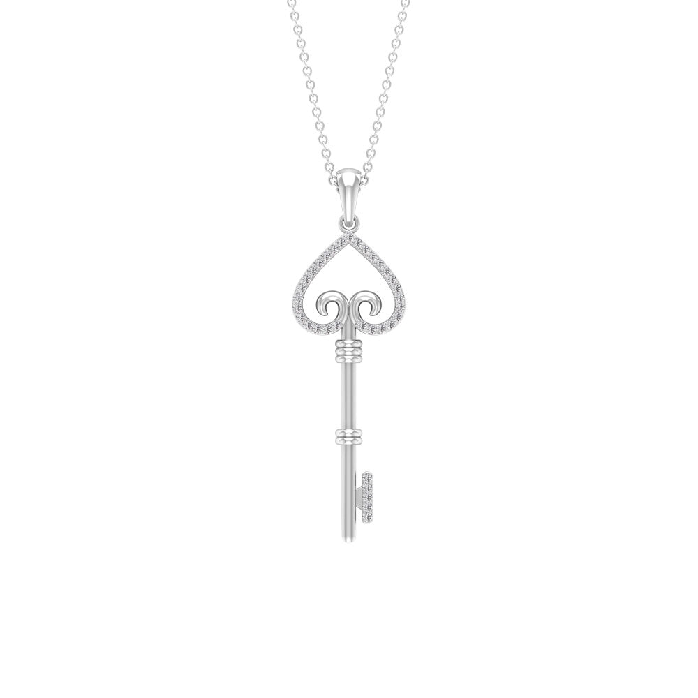 Contemporary Key Pendant Necklace with Zircon Zircon - ( AAAA ) - Quality - Rosec Jewels