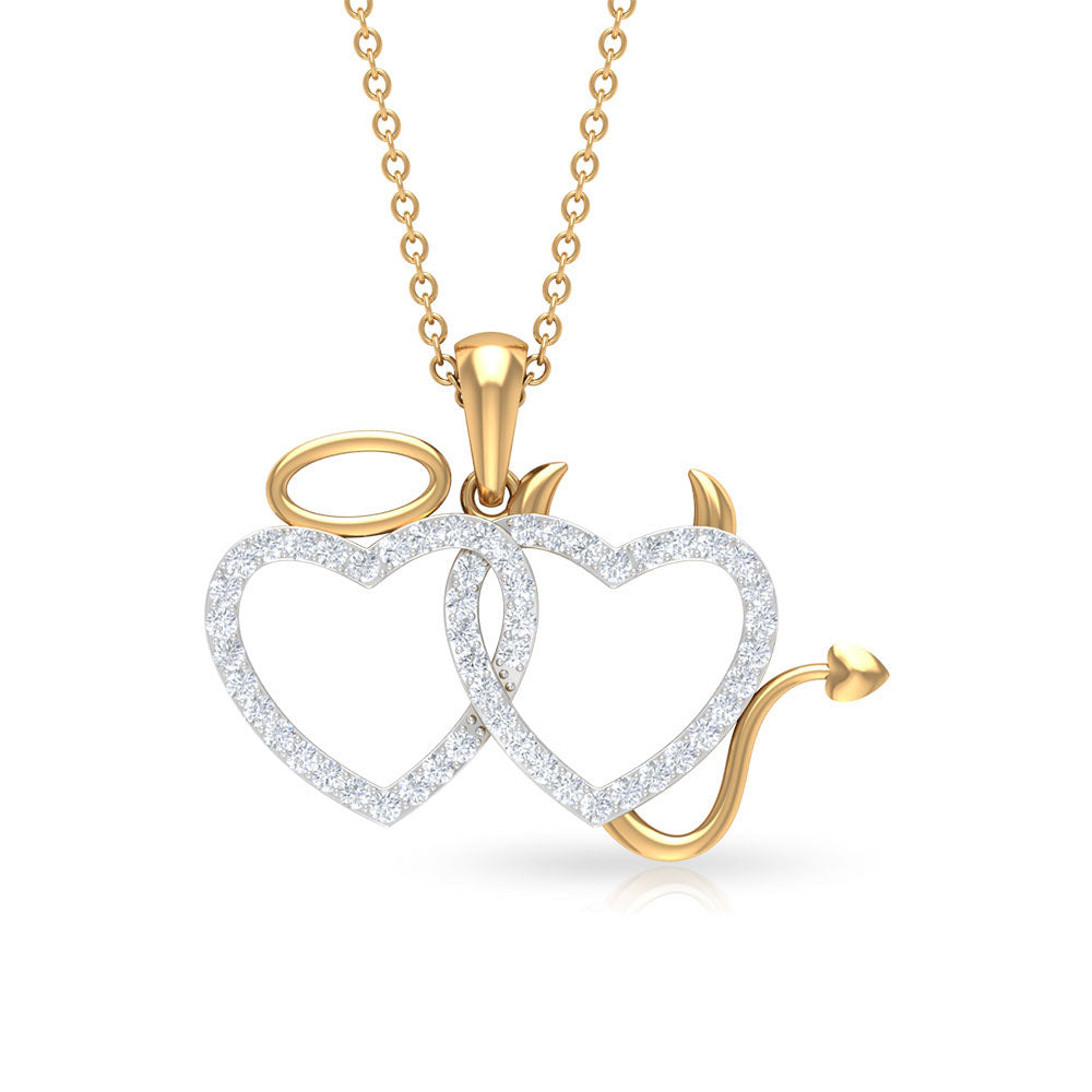 Zircon Twin Heart Angle and Devil Pendant Zircon - ( AAAA ) - Quality - Rosec Jewels