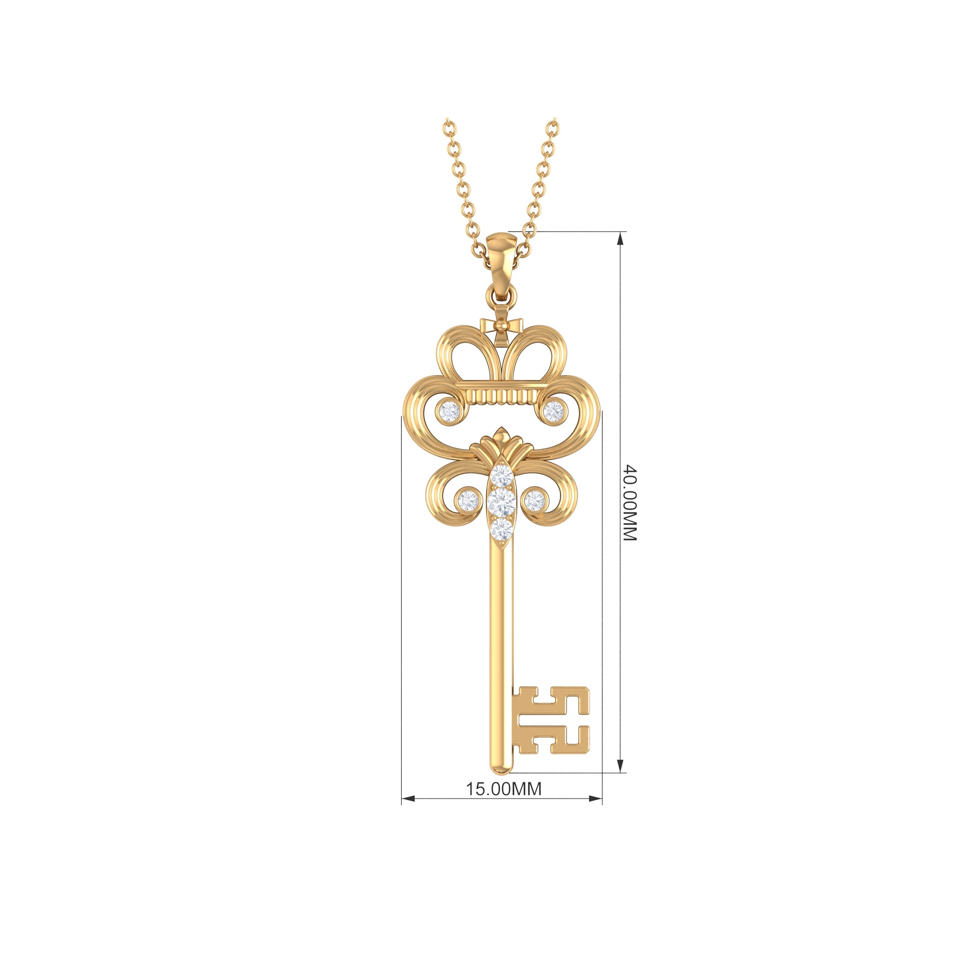 Vintage Inspired Cubic Zirconia Key Pendant Necklace Zircon - ( AAAA ) - Quality - Rosec Jewels