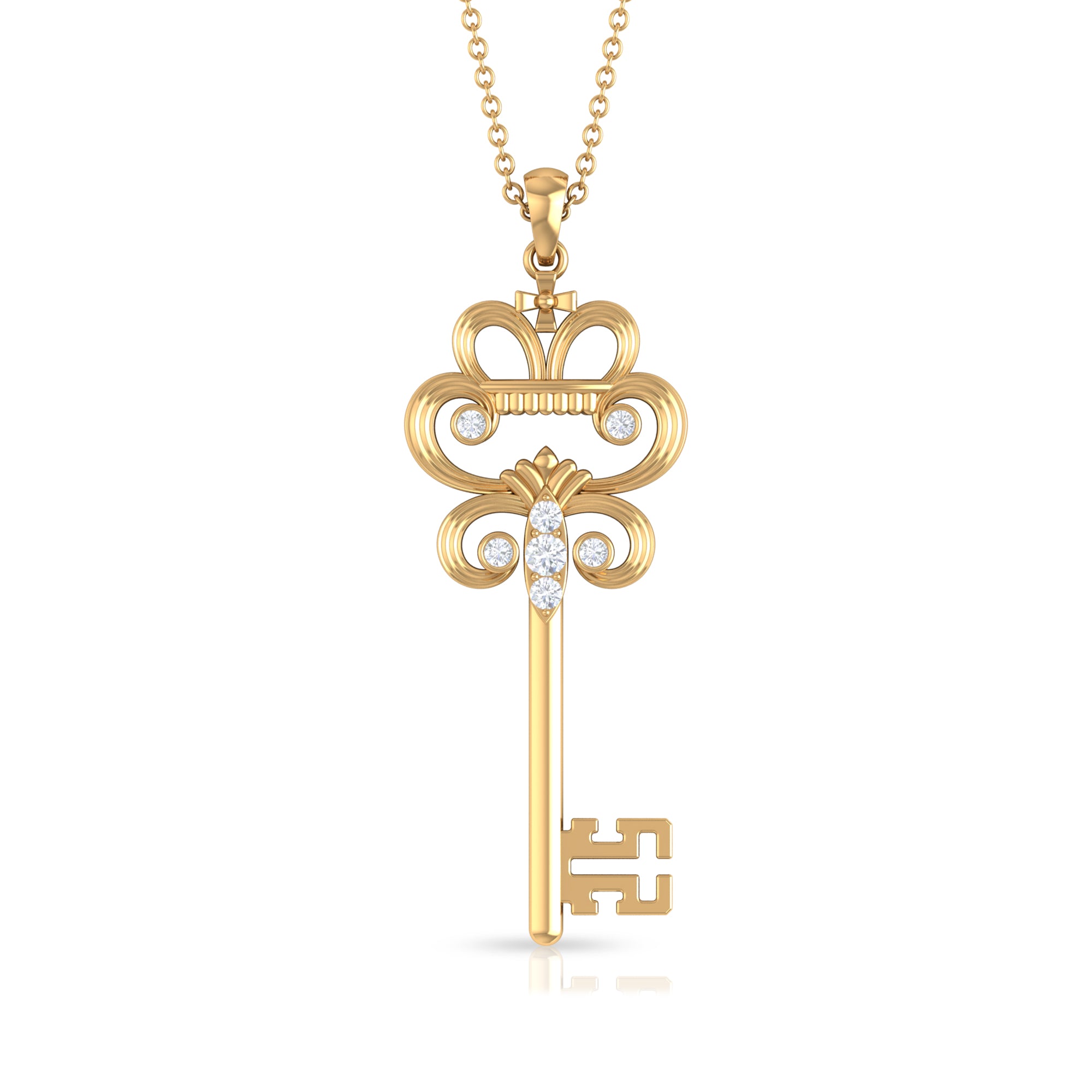 Vintage Inspired Cubic Zirconia Key Pendant Necklace Zircon - ( AAAA ) - Quality - Rosec Jewels