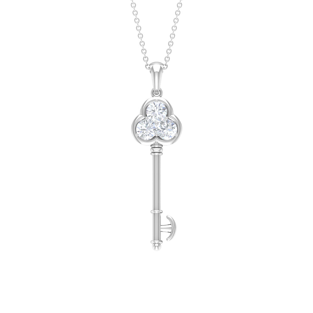 Elegant Cubic Zirconia Key Pendant Necklace Zircon - ( AAAA ) - Quality - Rosec Jewels