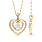 Round Zircon Solitaire Heart Pendant Zircon - ( AAAA ) - Quality - Rosec Jewels