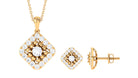 2 CT Zircon Bridal Pendant Earrings Set with Beaded Gold Zircon - ( AAAA ) - Quality - Rosec Jewels