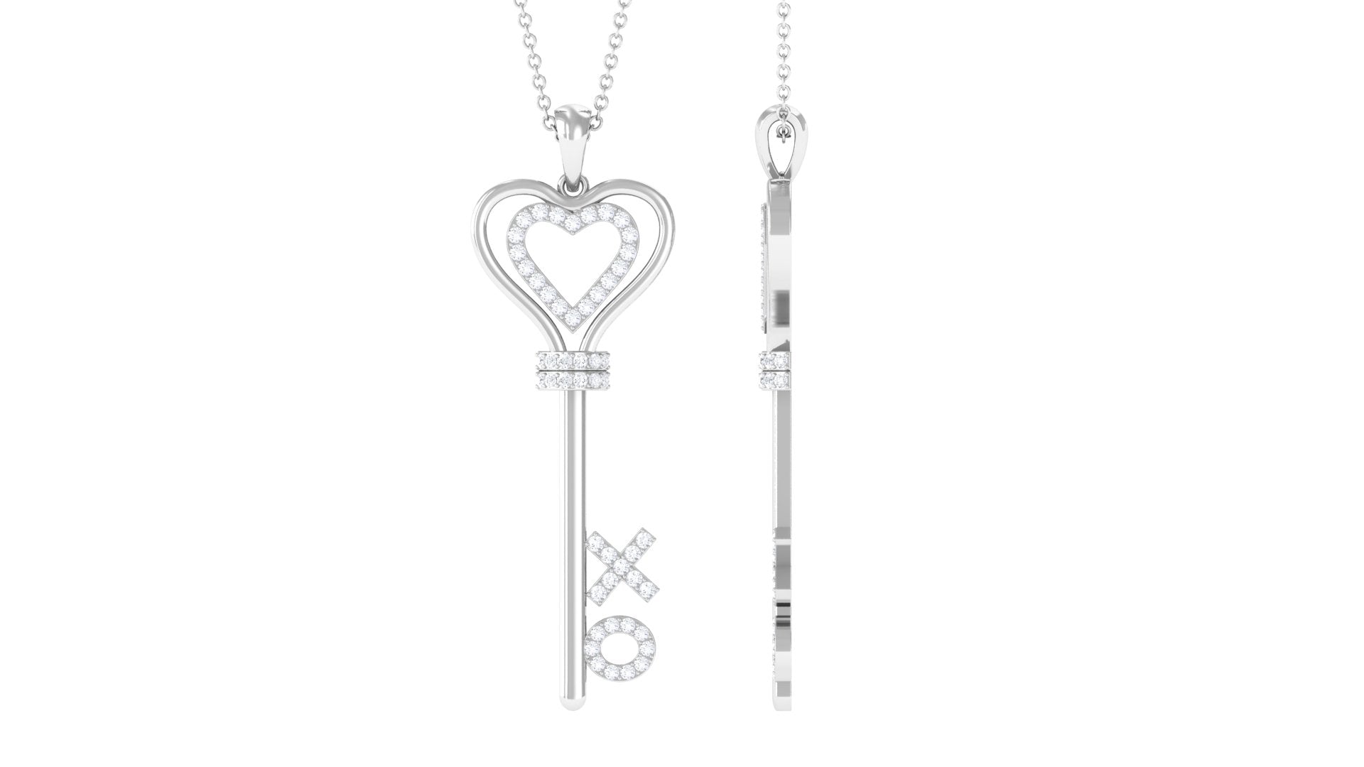 Moissanite Double Heart Key Pendant Necklace Moissanite - ( D-VS1 ) - Color and Clarity - Rosec Jewels