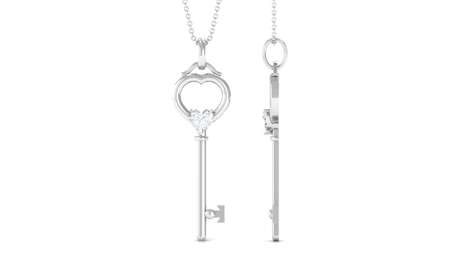 Moissanite Solitaire Heart Key Pendant Necklace Moissanite - ( D-VS1 ) - Color and Clarity - Rosec Jewels