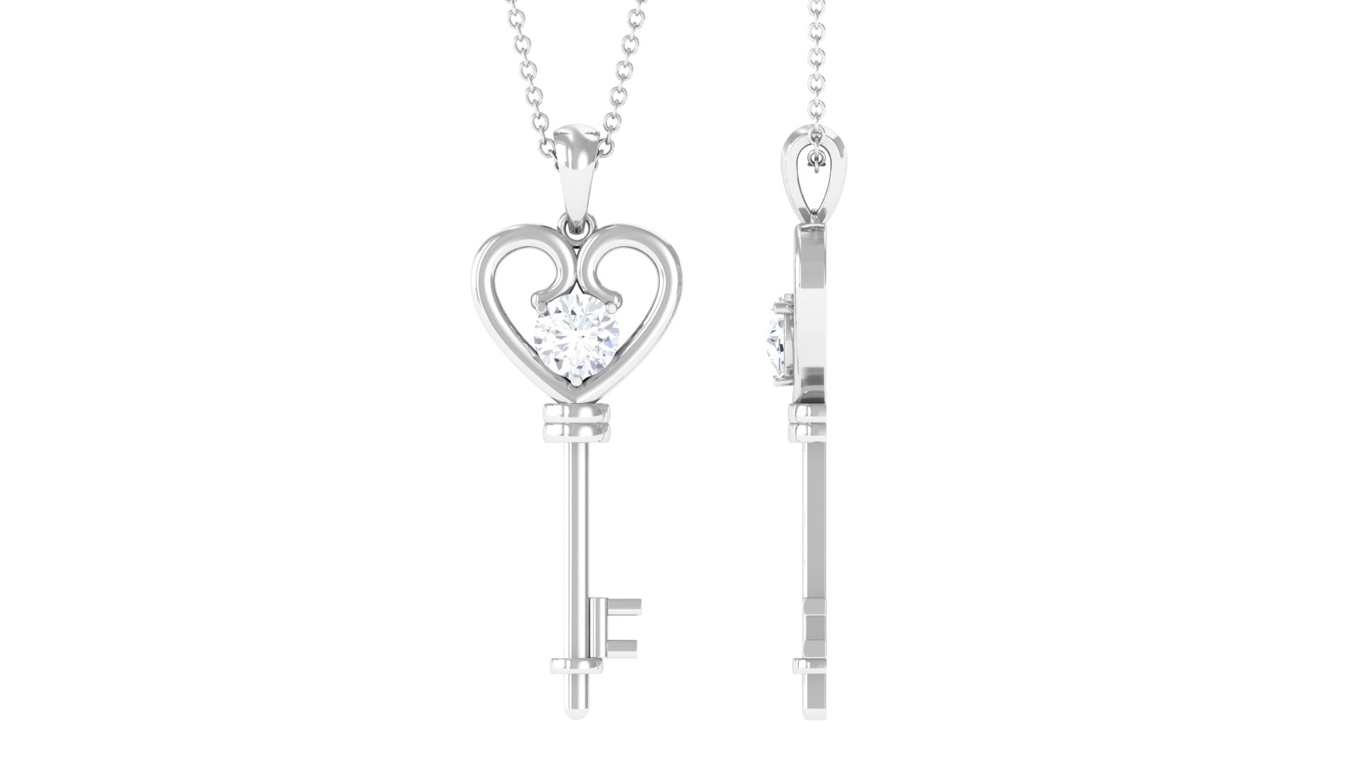 Certified Moissanite Heart Key Pendant Necklace Moissanite - ( D-VS1 ) - Color and Clarity - Rosec Jewels