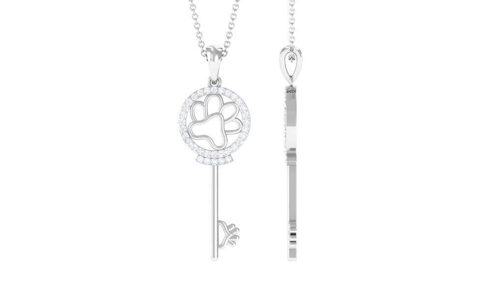 Zircon Dog Paw Key Pendant Necklace Zircon - ( AAAA ) - Quality - Rosec Jewels