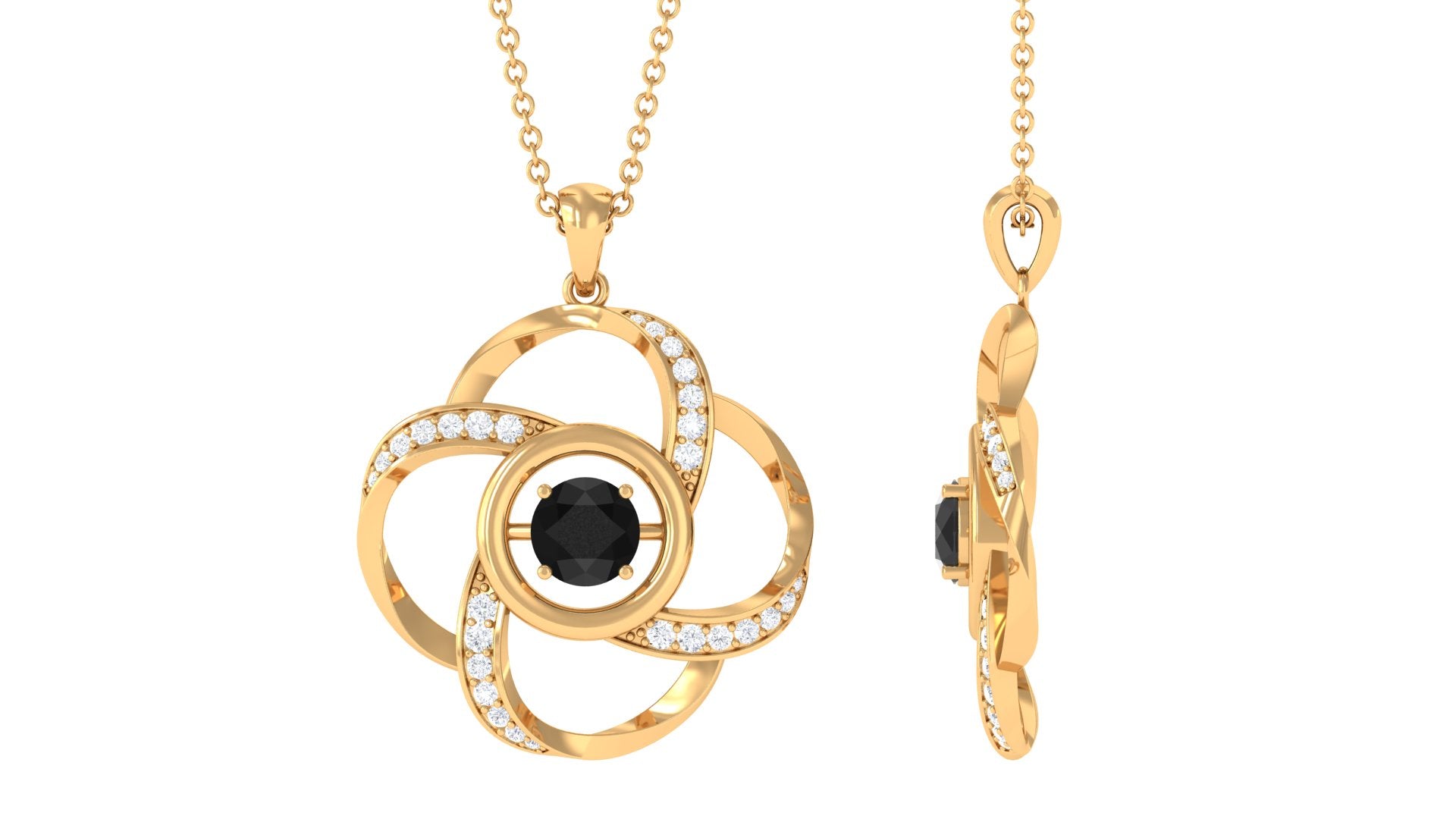 Modern Flower Pendant with Round Black Diamond and Diamond Black Diamond - ( AAA ) - Quality - Rosec Jewels