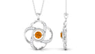 Modern Flower Pendant with Round Citrine and Diamond Citrine - ( AAA ) - Quality - Rosec Jewels