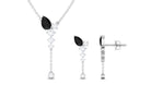 Minimal Created Black Diamond Dangle Necklace and Earrings Set with Moissanite Lab Created Black Diamond - ( AAAA ) - Quality - Rosec Jewels