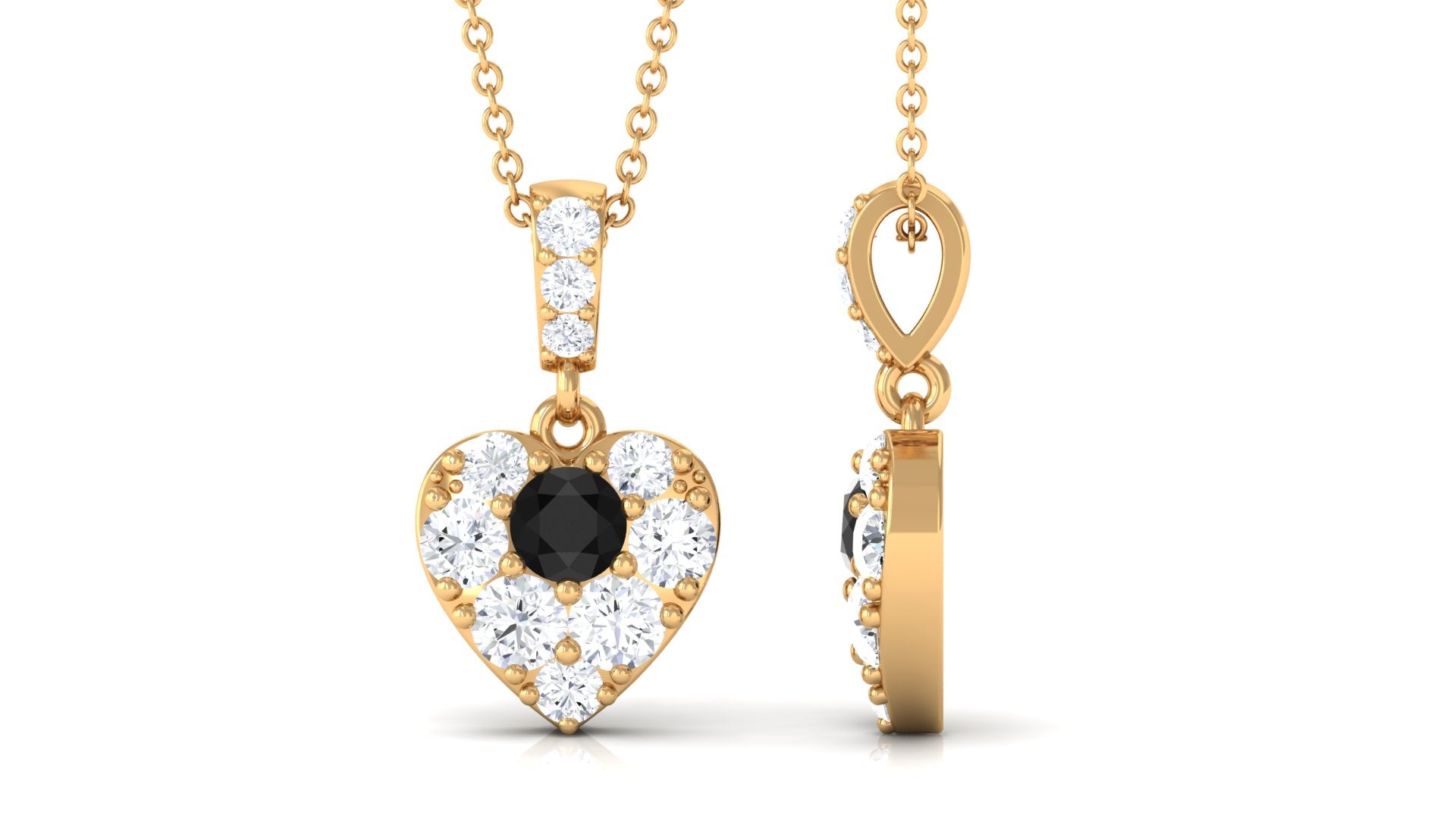 Natural Black Diamond and Moissanite Heart Pendant Necklace Black Diamond - ( AAA ) - Quality - Rosec Jewels