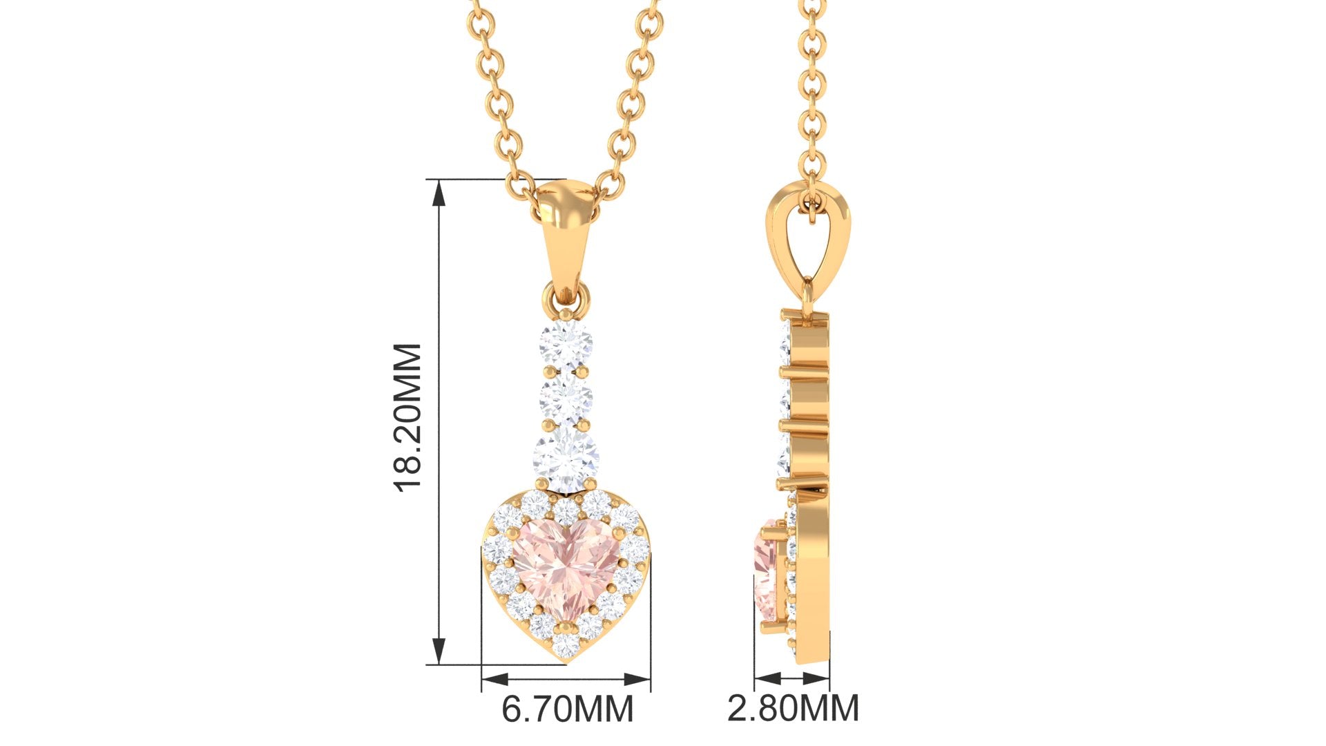 Real Morganite Heart Drop Pendant Necklace with Diamond Morganite - ( AAA ) - Quality - Rosec Jewels