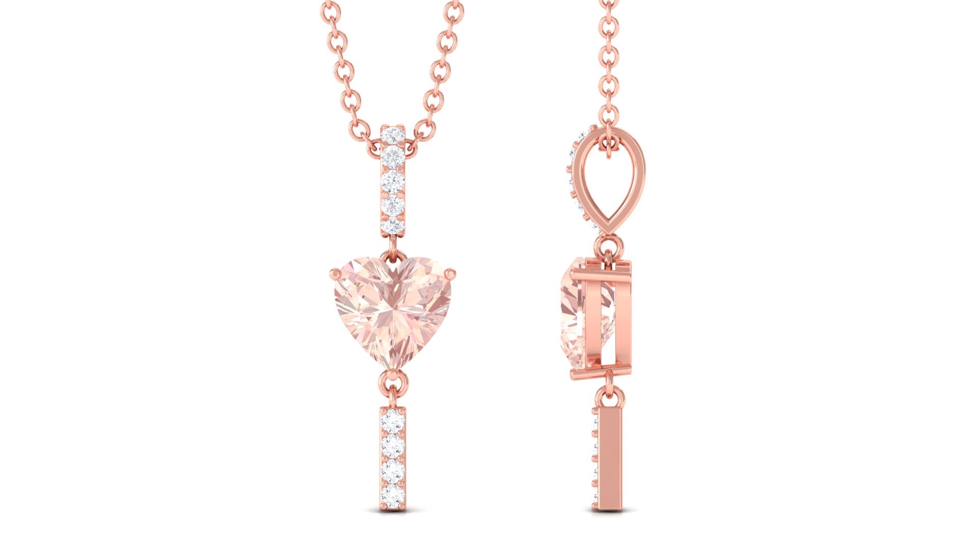 Certified Morganite and Diamond Heart Drop Pendant with Chain Morganite - ( AAA ) - Quality - Rosec Jewels