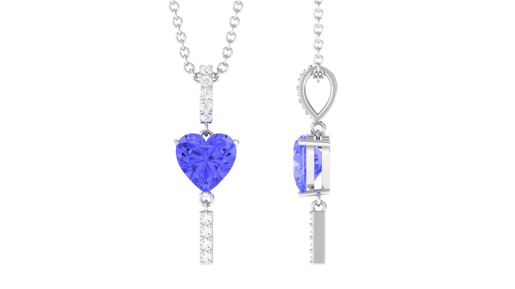 Heart Shape Tanzanite and Diamond Bar Drop Pendant Tanzanite - ( AAA ) - Quality - Rosec Jewels